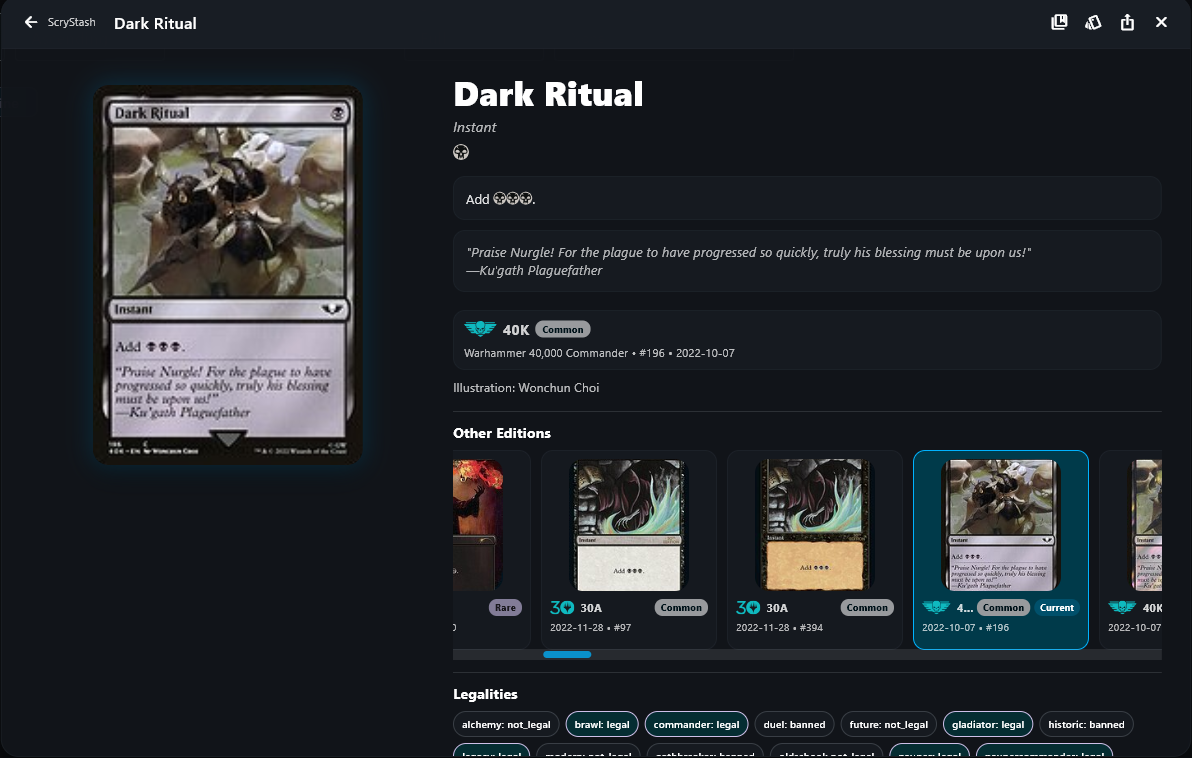 ScryStash card details screen preview